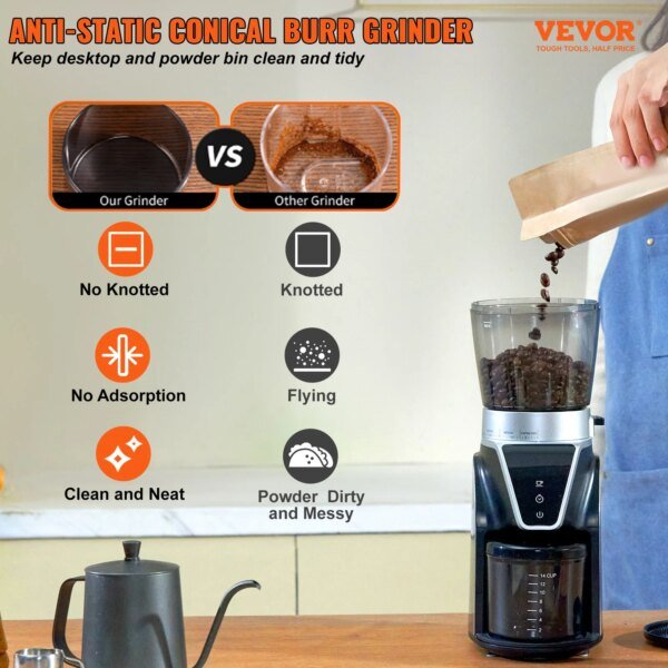 VEVOR 40MM Conical Burr Grind Setting Coffe Bean Electric Grinder Mocha Espresso Adjustment Coffee Machine for Home and Kitchen - Image 3