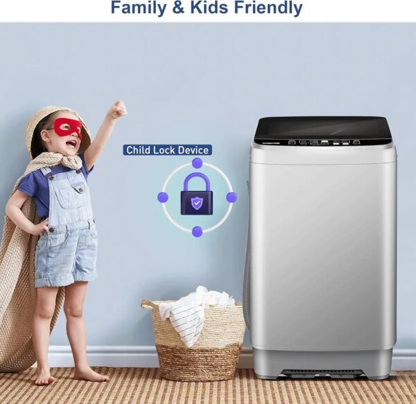 Washing Machine, Portable 25 LBS Full Washing Machine with LED Display & 10 Programs & 8 Water Levels Selections & Drain Pump - Image 5