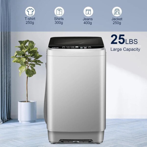 Washing Machine, Portable 25 LBS Full Washing Machine with LED Display & 10 Programs & 8 Water Levels Selections & Drain Pump - Image 3