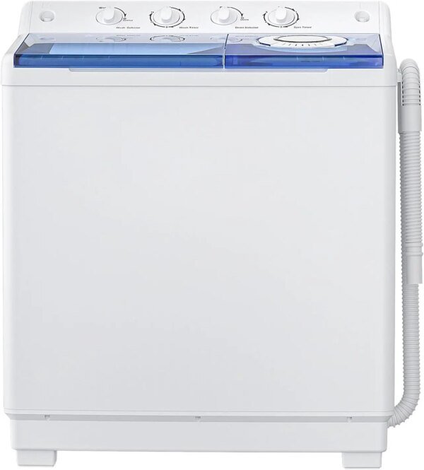 Washing Machine, 40Lbs Compact Washing machine, Twin Tub Laundry Washer Machine with Built-in Drain Pump, Semi-Automatic