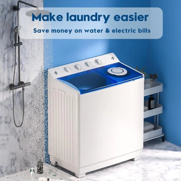 Washing Machine, 40lbs Twin Tub Washer Mini Compact Laundry Machine with Drain Pump, Semi-automatic 24lbs Washer 16lbs - Image 6