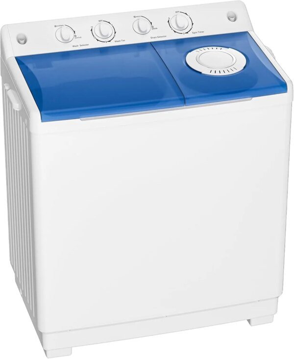 Washing Machine, 40lbs Twin Tub Washer Mini Compact Laundry Machine with Drain Pump, Semi-automatic 24lbs Washer 16lbs