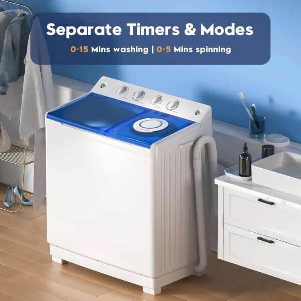 Washing Machine, 40lbs Twin Tub Washer Mini Compact Laundry Machine with Drain Pump, Semi-automatic 24lbs Washer 16lbs - Image 5