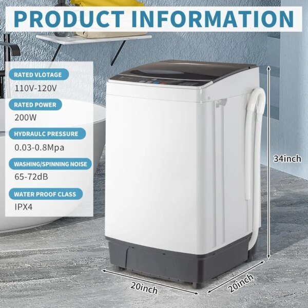 17.6lbs Full Automatic Washing Machine, 2 in 1 Portable Laundry Washer with Drain Pump, Compact Washer and Dryer Combo, House - Image 6