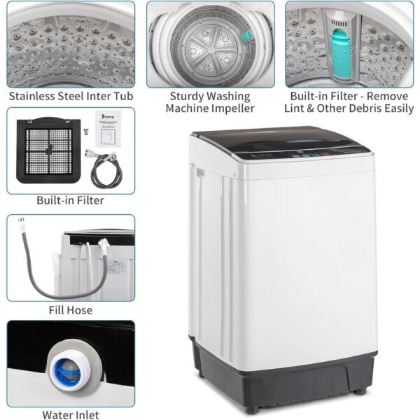 17.6lbs Full Automatic Washing Machine, 2 in 1 Portable Laundry Washer with Drain Pump, Compact Washer and Dryer Combo, House - Image 4
