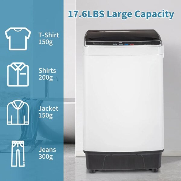 17.6lbs Full Automatic Washing Machine, 2 in 1 Portable Laundry Washer with Drain Pump, Compact Washer and Dryer Combo, House - Image 2