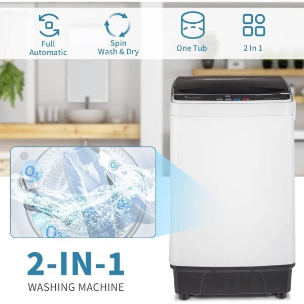 17.6lbs Full Automatic Washing Machine, 2 in 1 Portable Laundry Washer with Drain Pump, Compact Washer and Dryer Combo, House - Image 3