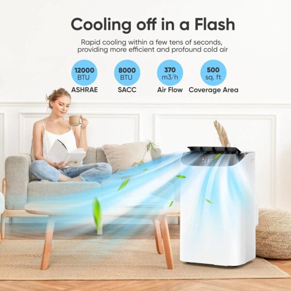 12000 BTU Portable Air Conditioners for Room up to 500 sq.ft, 3-IN-1 Quiet Cooling Portable AC Unit with Fan & Dehumidifier - Image 3