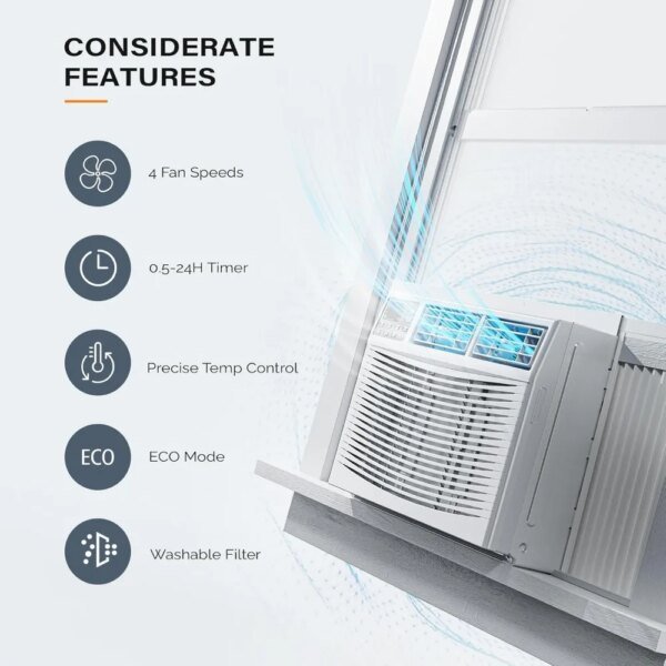 12000 BTU Window Air Conditioner with Heat, Window AC Unit & Heater Combo with APP & Voice Smart Control,Timer Function,208/230V - Image 5