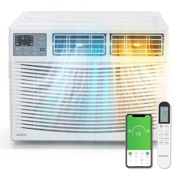 12000 BTU Window Air Conditioner with Heat, Window AC Unit & Heater Combo with APP & Voice Smart Control,Timer Function,208/230V