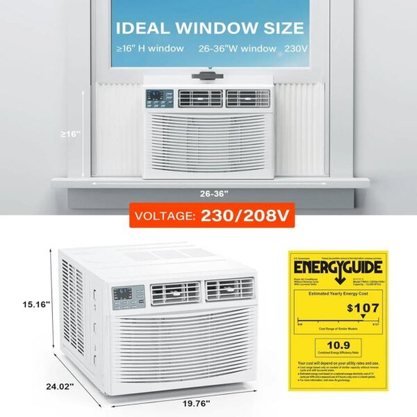12000-BTU Window Air Conditioner with Heat Window AC Unit & Heater Combo with APP & Voice Smart Control Timer Function - Image 6