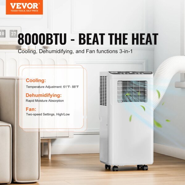 VEVOR 8000 BTU Portable Air Conditioners, 3-in-1 Portable AC Unit w/ Remote Control 210 m3/h Airflow, Cool/Dehumidifier/Fan Mode - Image 2