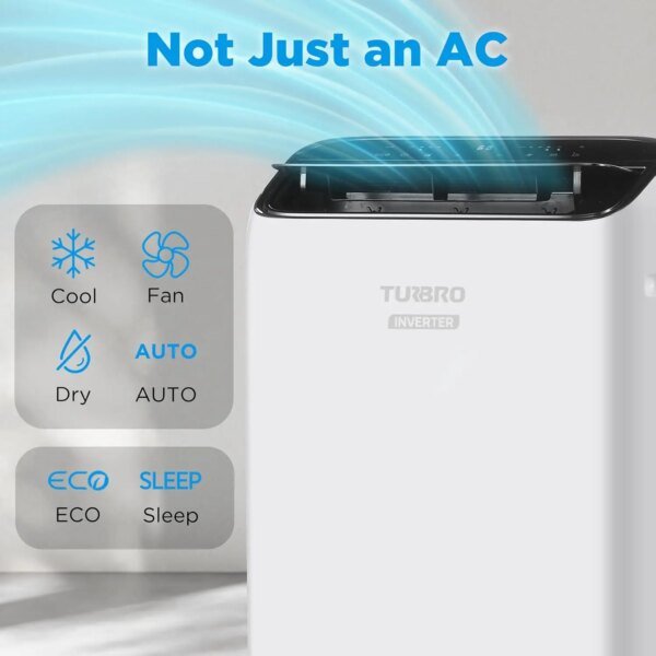 14000-BTU Inverter Portable Air Conditioner High Efficiency Quiet Operation Cools Up To 600 Sq Ft Dehumidifier & Fan - Image 2