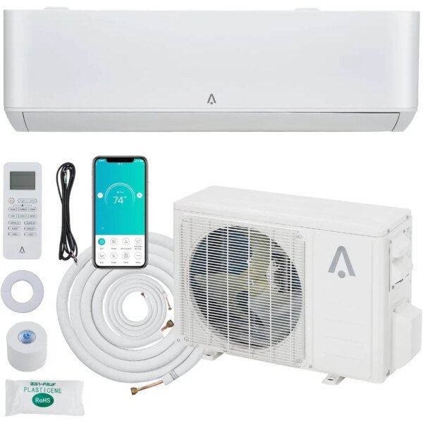 18000 BTUs Mini Split AC/Heating System,23 SEER2 Inverter Split-System Air Conditioner,Wall-Mounted Ductless Unit with Heat Pump