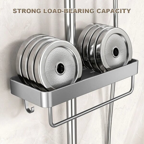 Aluminum Shower Shelf With Towel Rack Bathroom shelf Without Drilling Soap Shampoo Holder Shower Tray Bathroom Organizer - Image 4