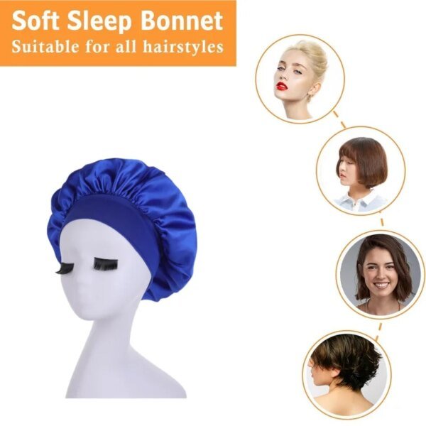 Women Night Sleep Hair Caps Silky Bonnet Satin Double Layer Adjust Head Cover Hat Shower Cap for Curly Hair Styling Accessories - Image 5