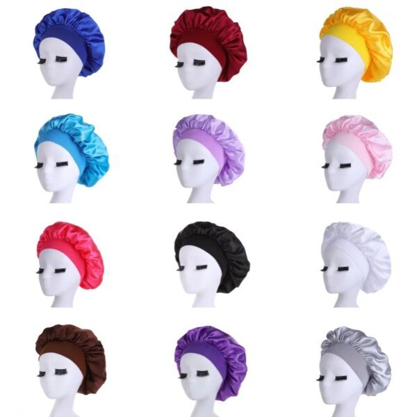 Women Night Sleep Hair Caps Silky Bonnet Satin Double Layer Adjust Head Cover Hat Shower Cap for Curly Hair Styling Accessories - Image 2