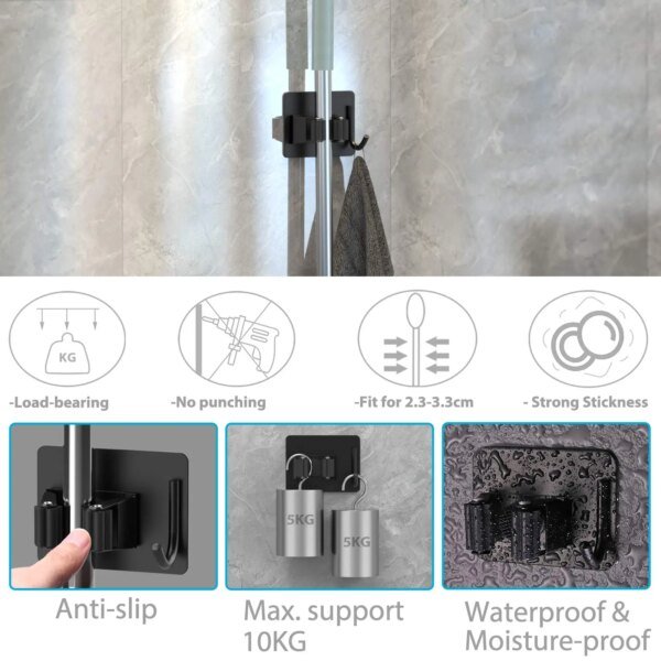 Wall Mount Mop Organizer Holder Broom Hook Stainless Steel Storage Hook Kitchen Bathroom Organization Accessories - Image 4