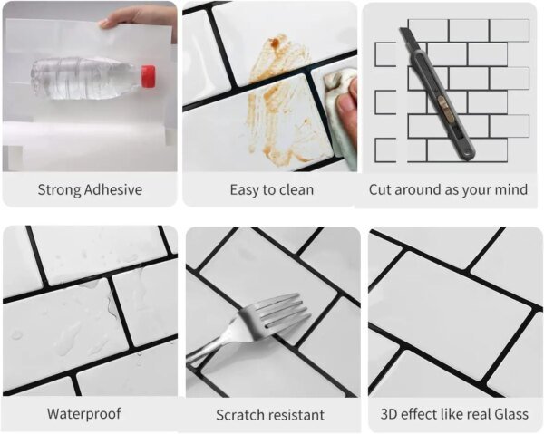 Subway Wall Stickers Peel and Stick 3d Brick Vinyl Wallpaper Bathroom Kitchen Backsplash Wall Decals 10 Sheets - Image 3