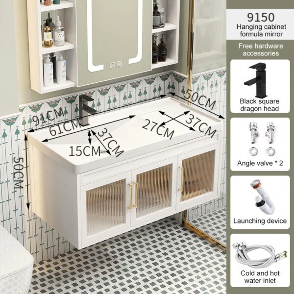 Bathroom Wall Mounted Cabinet with Sink Combo Nordic Style Modern Design Floating Balcony Bathroom Vanity Ceramic Washbasin - Image 2
