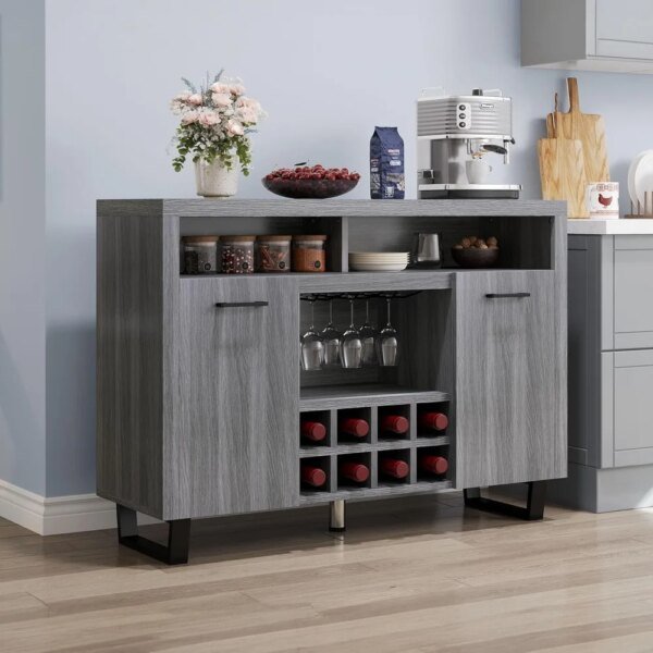 Wine Bar Cabinet, 47" Coffee Bar Cabinet for Liquor and Glasses, Modern Sideboard Buffet Cabinet with Storage for 300 lbs Capac