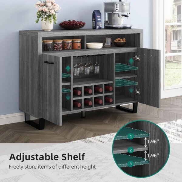 Wine Bar Cabinet, 47" Coffee Bar Cabinet for Liquor and Glasses, Modern Sideboard Buffet Cabinet with Storage for 300 lbs Capac - Image 4