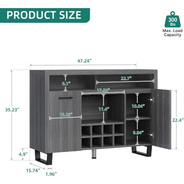 Wine Bar Cabinet, 47" Coffee Bar Cabinet for Liquor and Glasses, Modern Sideboard Buffet Cabinet with Storage for 300 lbs Capac - Image 2