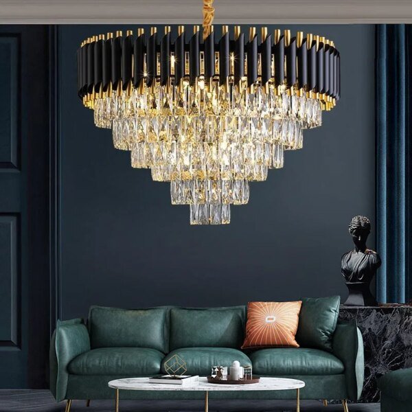 Luxury Black Gold Metal Led Chandeliers For Living Room Dining Modern Lustre K9 Crystal Hanging Lamp Indoor Lighting Fixture - Image 2