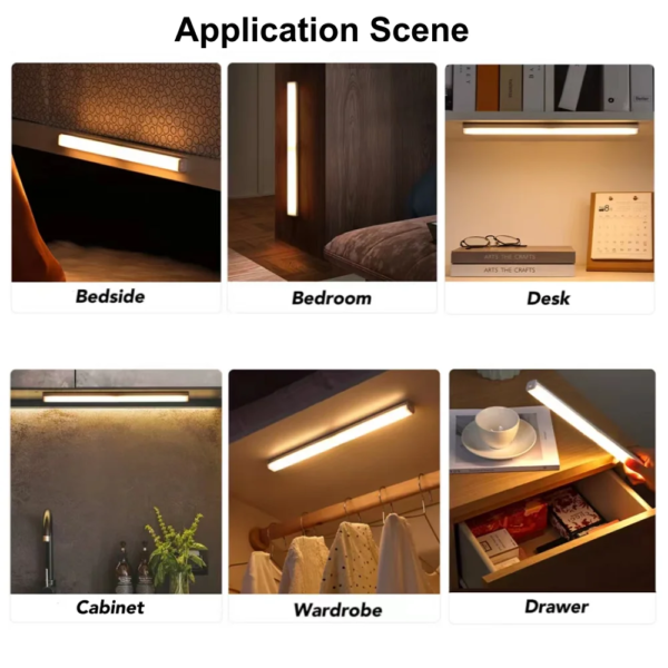 USB Rechargeable Motion Sensor Wireless LED Night Light Long Strip Bar Lamp for Kitchen Cabinet Wardrobe Bedside Staircase Tube - Image 6