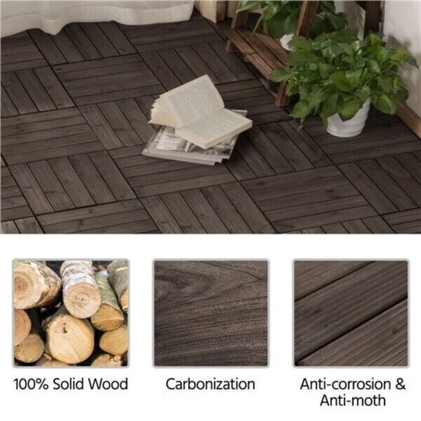 27pcs Deck Patio Tile Interlocking Wood Flooring Pavers Tiles Outdoor 12''x 12'' - Image 6