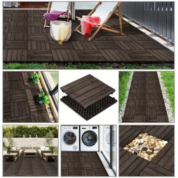 27pcs Deck Patio Tile Interlocking Wood Flooring Pavers Tiles Outdoor 12''x 12'' - Image 5