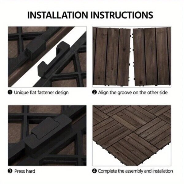 27pcs Deck Patio Tile Interlocking Wood Flooring Pavers Tiles Outdoor 12''x 12'' - Image 4