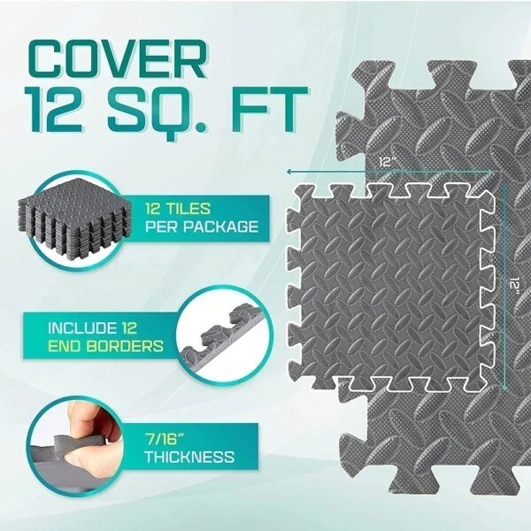 4~20Pcs Puzzle Fitness Mat, Eva Interlocking Foam Floor Tiles for Home Gym, Home Gym Equipment Mat, Non-Slip Floor Mat for Kids - Image 2