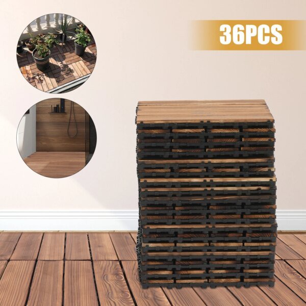 36 PCS 12"x12" Solid Wood Floor Tile Non-slip Waterproof Hardwood Interlocking Deck Tiles Garden Balcony Outdoor Flooring Decor - Image 2