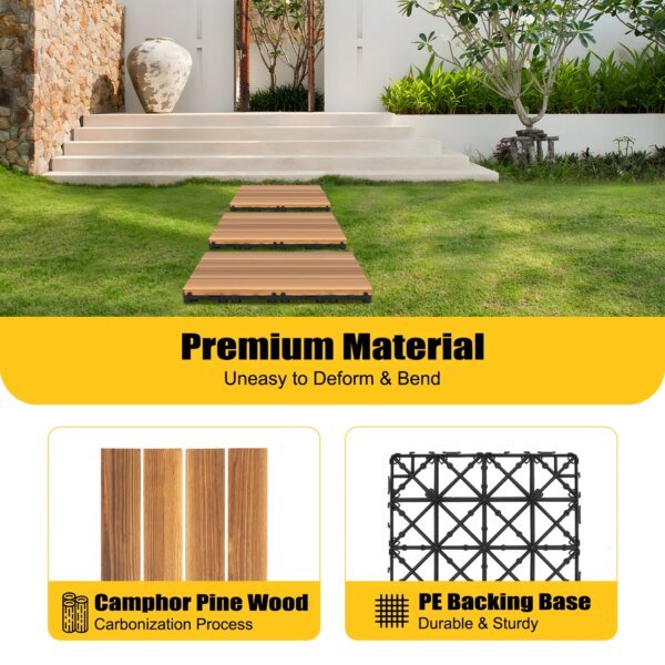 36 PCS 12"x12" Solid Wood Floor Tile Non-slip Waterproof Hardwood Interlocking Deck Tiles Garden Balcony Outdoor Flooring Decor - Image 4