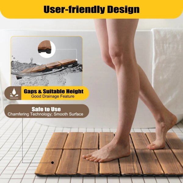 36 PCS 12"x12" Solid Wood Floor Tile Non-slip Waterproof Hardwood Interlocking Deck Tiles Garden Balcony Outdoor Flooring Decor