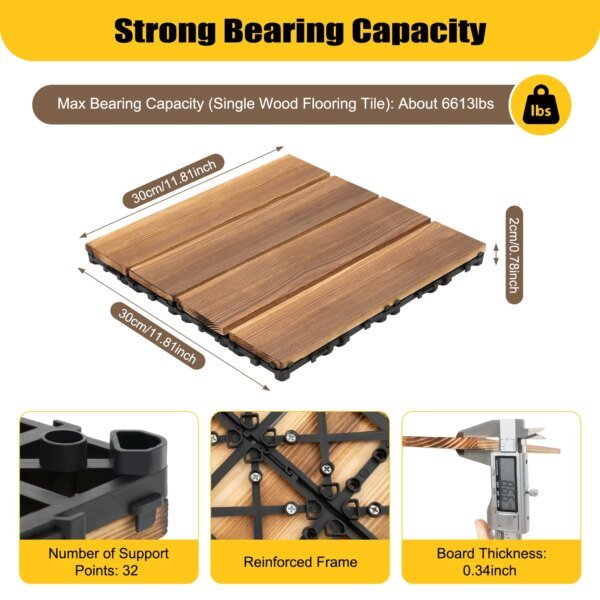 36 PCS 12"x12" Solid Wood Floor Tile Non-slip Waterproof Hardwood Interlocking Deck Tiles Garden Balcony Outdoor Flooring Decor - Image 3