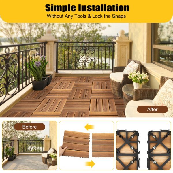 36 PCS 12"x12" Solid Wood Floor Tile Non-slip Waterproof Hardwood Interlocking Deck Tiles Garden Balcony Outdoor Flooring Decor - Image 5