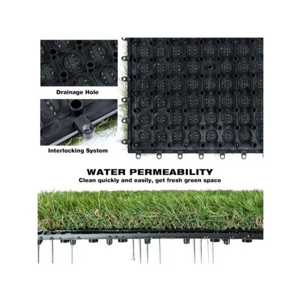 Artificial Grass Turf Tiles Interlocking Set 12 Pieces Indoor/Outdoor Flooring Decor, 12"x12", 8 Buckle Systerm - Image 3