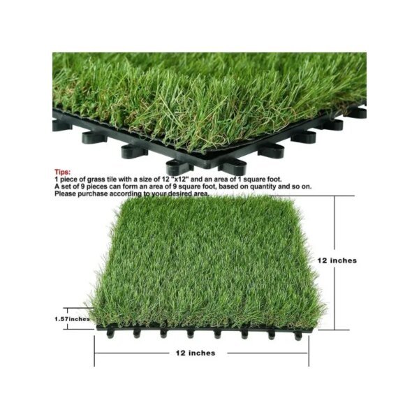Artificial Grass Turf Tiles Interlocking Set 12 Pieces Indoor/Outdoor Flooring Decor, 12"x12", 8 Buckle Systerm - Image 4