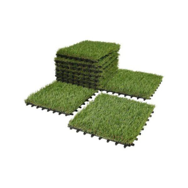 Artificial Grass Turf Tiles Interlocking Set 12 Pieces Indoor/Outdoor Flooring Decor, 12"x12", 8 Buckle Systerm