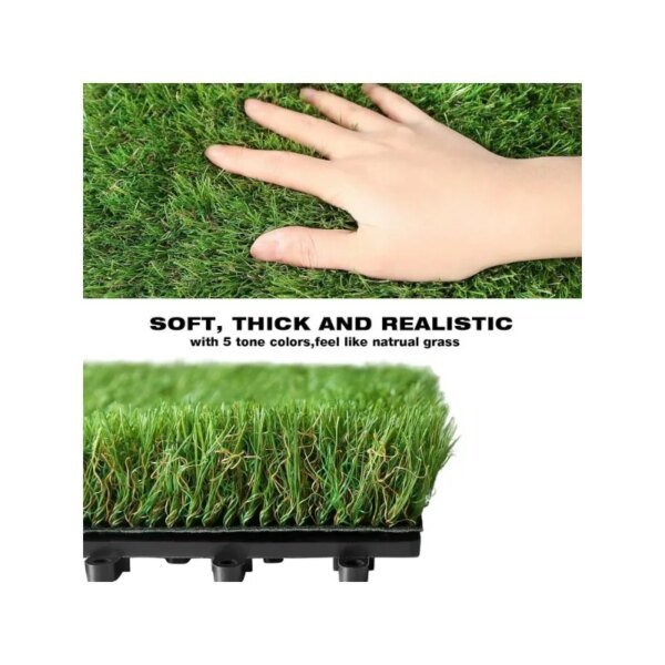 Artificial Grass Turf Tiles Interlocking Set 12 Pieces Indoor/Outdoor Flooring Decor, 12"x12", 8 Buckle Systerm - Image 2
