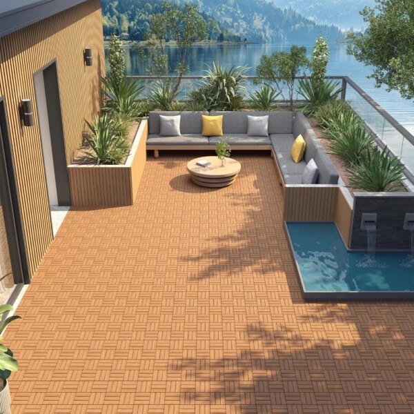27pcs Hardwood Interlocking Patio Deck Tiles Acacia Waterproof Wood Flooring Tiles for Patio Garden Poolside, 12'' x12'' Indoor - Image 2
