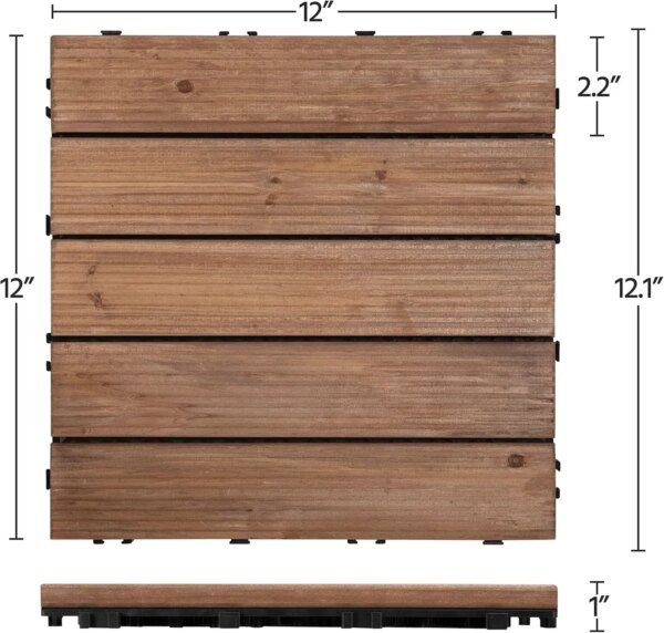 Yaheetech 27PCS Interlocking Patio Deck Tiles 12 x 12in Wood Floor Tiles Outdoor Flooring for Patio Garden Deck Poolside Brown - Image 4