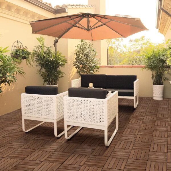 Yaheetech 27PCS Interlocking Patio Deck Tiles 12 x 12in Wood Floor Tiles Outdoor Flooring for Patio Garden Deck Poolside Brown - Image 2