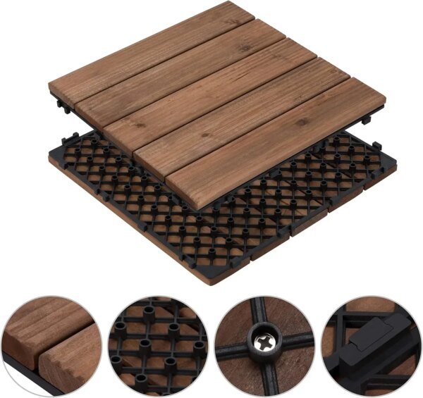 Yaheetech 27PCS Interlocking Patio Deck Tiles 12 x 12in Wood Floor Tiles Outdoor Flooring for Patio Garden Deck Poolside Brown - Image 5