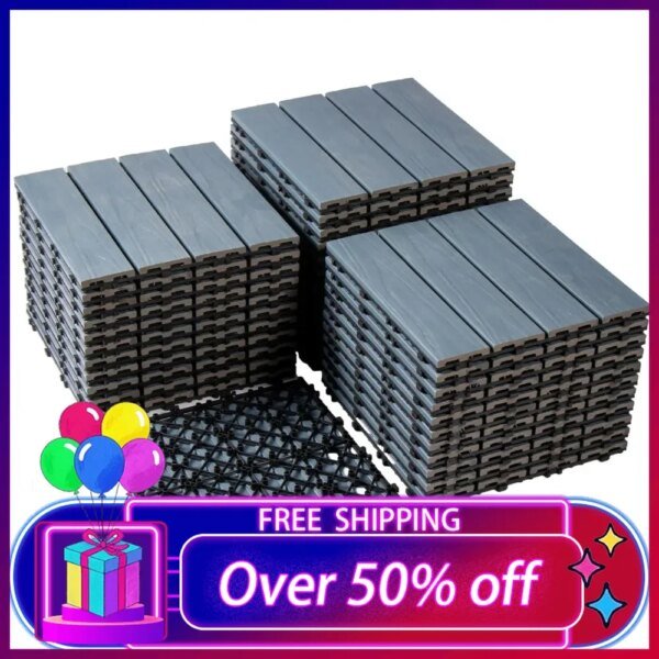 Wood Plastic Composite Patio Deck Tiles,DIY Interlocking Decking Tiles, Floor Tile,Durable,Maintenance,Waterproof,Indoor Outdoor