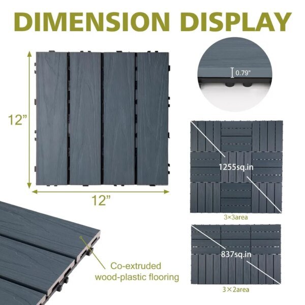 Wood Plastic Composite Patio Deck Tiles,DIY Interlocking Decking Tiles, Floor Tile,Durable,Maintenance,Waterproof,Indoor Outdoor - Image 3