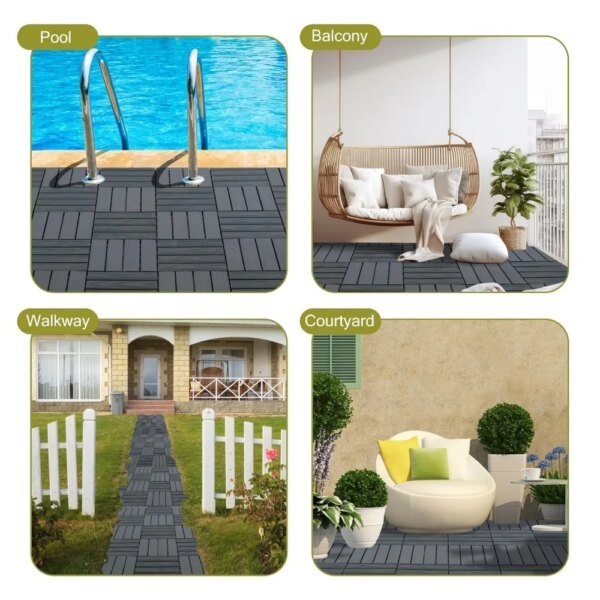 Wood Plastic Composite Patio Deck Tiles,DIY Interlocking Decking Tiles, Floor Tile,Durable,Maintenance,Waterproof,Indoor Outdoor - Image 6