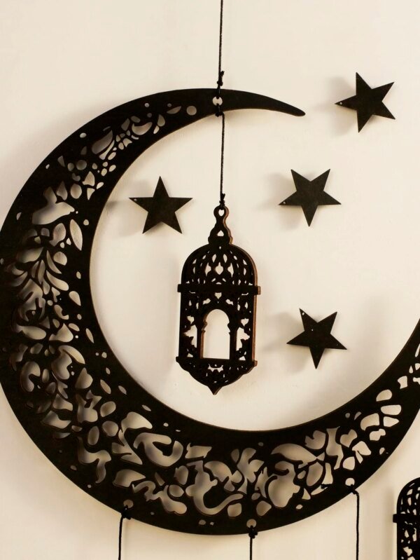 Wooden Hollow Moon and Star Lantern – DIY Ramadan Hanging Decor, Islamic Eid Mubarak Festival Decorations，Ornament Islamic Gifts - Image 3
